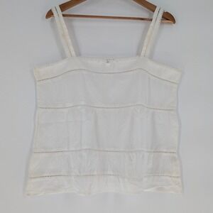 Isa & Ella White Cotton Ladder Lace Trim Camisole Tank Top XL Square Neck Boho